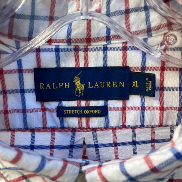 Ralph Lauren Stretch Oxford Red White Blue Button Down Long Sleeve Shirt Size XL - Picture 4 of 7